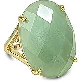Green Aventurine Ring, Gold Plated Natural Aventurine Crystal Rings for Women, Dainty Statement Big Oval Green Stone Ring Appro Size 9