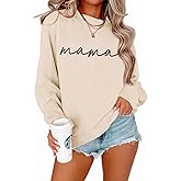 BOUTIKOME Mama Sweatshirt Women Funny Mama Letter Print Graphic Mom Life Long Sleeve Crewneck Pullover Shirt Loose Tops