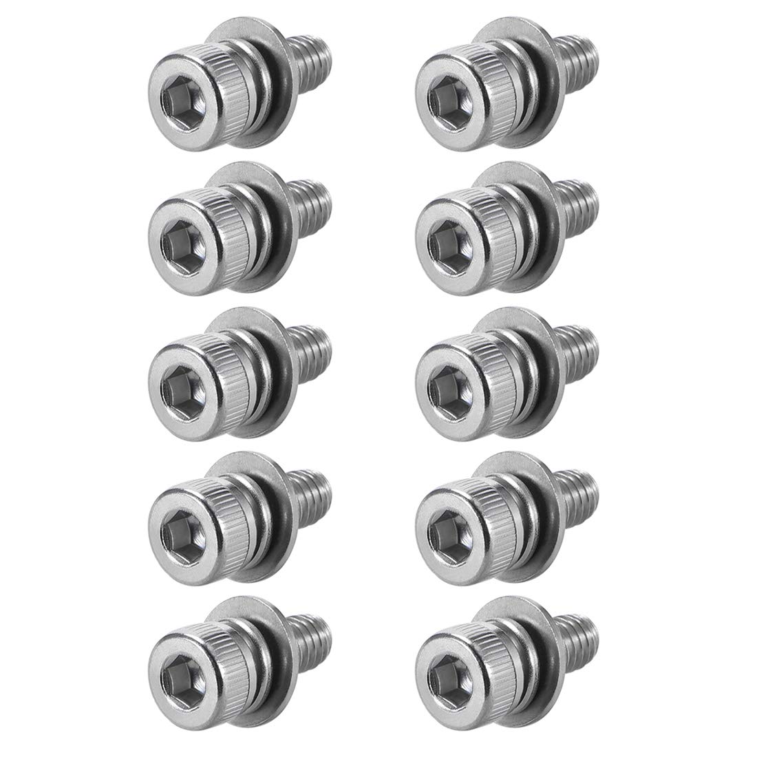 sourcing map M4 x 8mm Stainless Steel Hex Socket Head Cap Screws Bolts Combine with Spring Washer and Plain Washers 10pcs — image 1