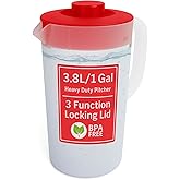 Water Pitcher with Lid 1 Gallon Pitcher, Freezer/Dishwasher Safe, BPA Free & Phthalate Free - Red