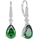 Aprila Women 925 Sterling Silver Birthstone Teardrop Leverback Drop Dangle Earrings 8 * 12mm 5A Cubic Zirconia Jewelry for Her