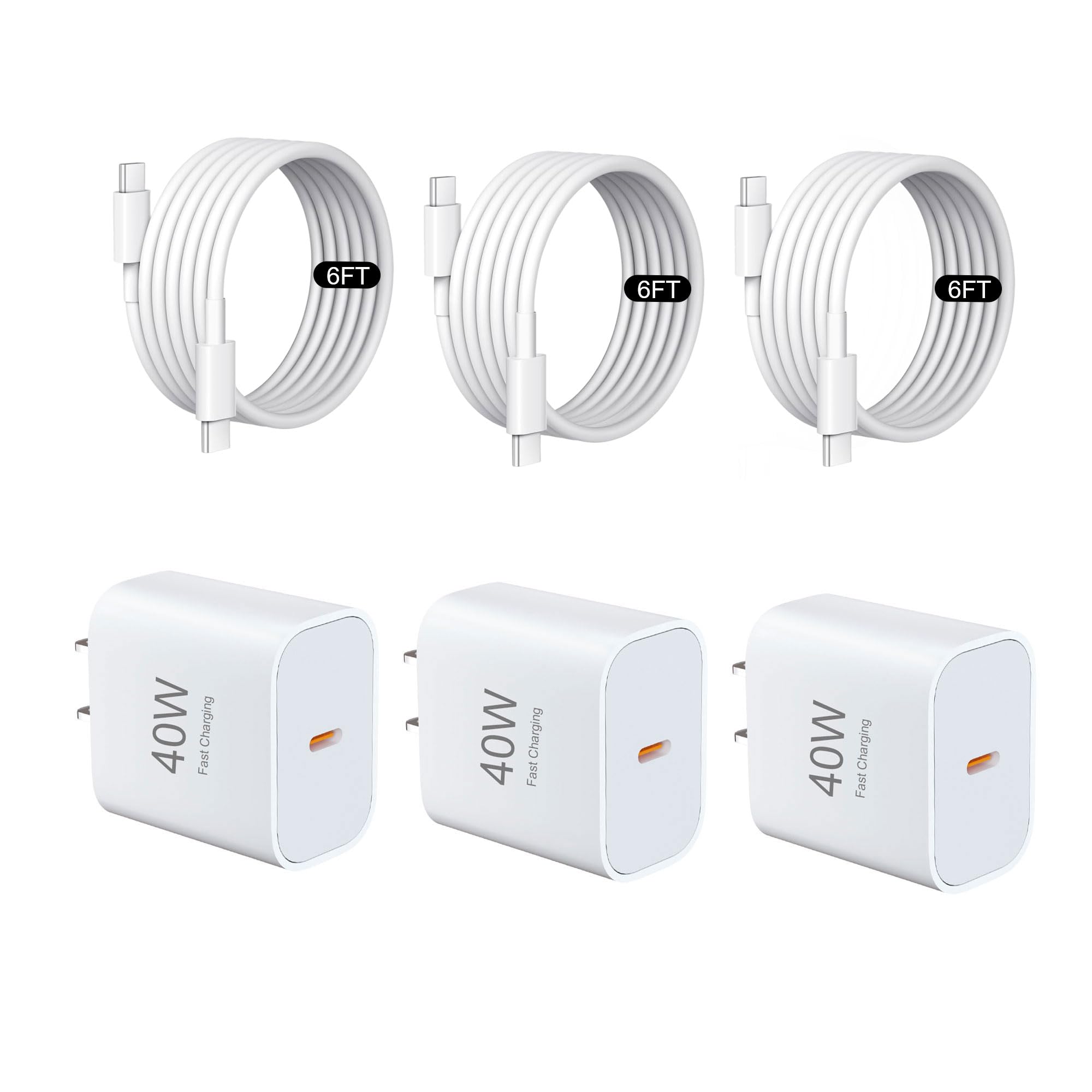 3-Pack 40W USB C Charger Fast Charging with 6FT USB C Cable,Type C Charger for iPhone 17/17 Pro/17 Pro Max/16/15/15 Pro Max, Fast Charger for iPhone, USB-C Chargers for USB-C Devices