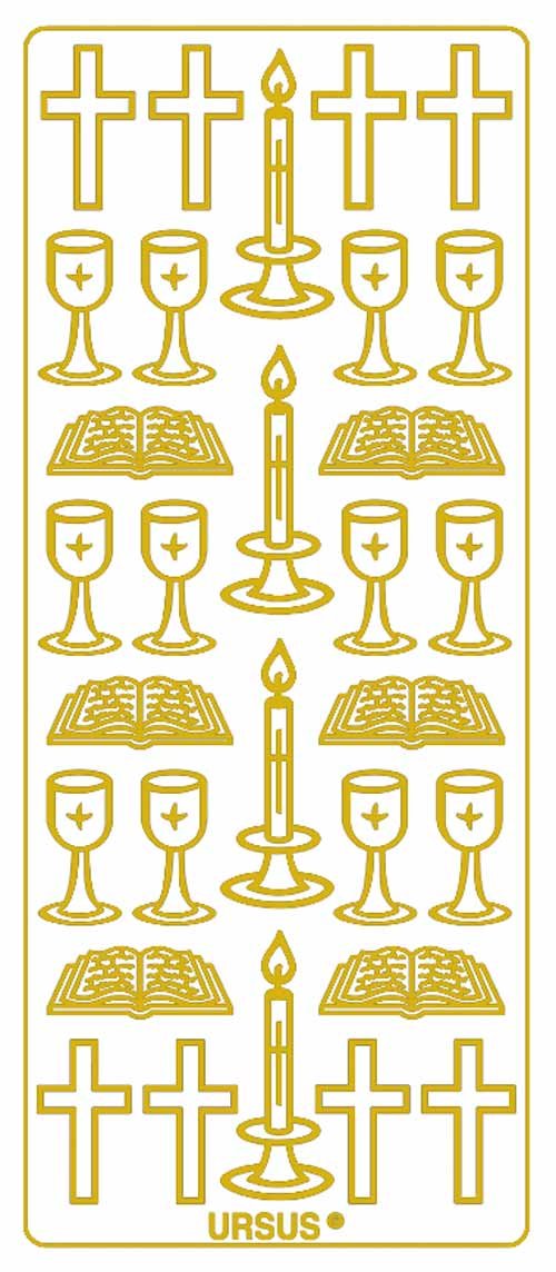 Ursus 59300097 – Creative Sticker, Christian Symbols, Gold, 5 Sheets, Self-Adhesive, Ideal for Card Making and Decorating Gifts, Sticker Sheet Approx. 10 x 23 cm