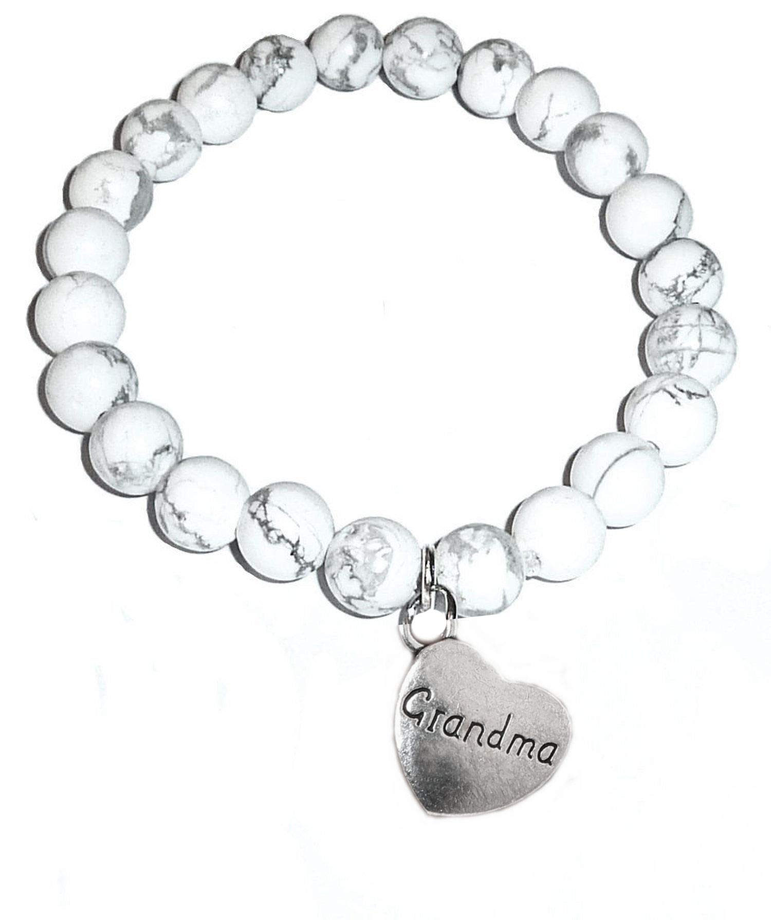 Howlite Natural White Stone Women's Stretch Beaded Bracelet, Inspirational Message Charm Stretch - Will fit most wrists. Howlite Stone