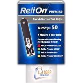 ReliOn Premier Blood Glucose Test Strips Accurately Monitor Your Blood Sugar Levels Count 50 Bundle with LLJ Corp Sticker., Black