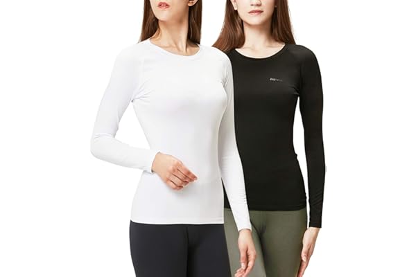 DEVOPS Women's 2 Pack Thermal Long Sleeve Shirts Compression Baselayer Tops