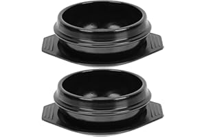 HYTROVE 2pcs Korean Stone Bibimbap Bowl Set 800ml Ceramic Cooking Soup and Rice Hot Pots with Tray for Home