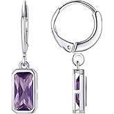 FOCALOOK Birthstone Drop Earrings for Women, 925 Sterling Silver Square Cubic Zirconia 10mm Small Huggie Hoop Earrings