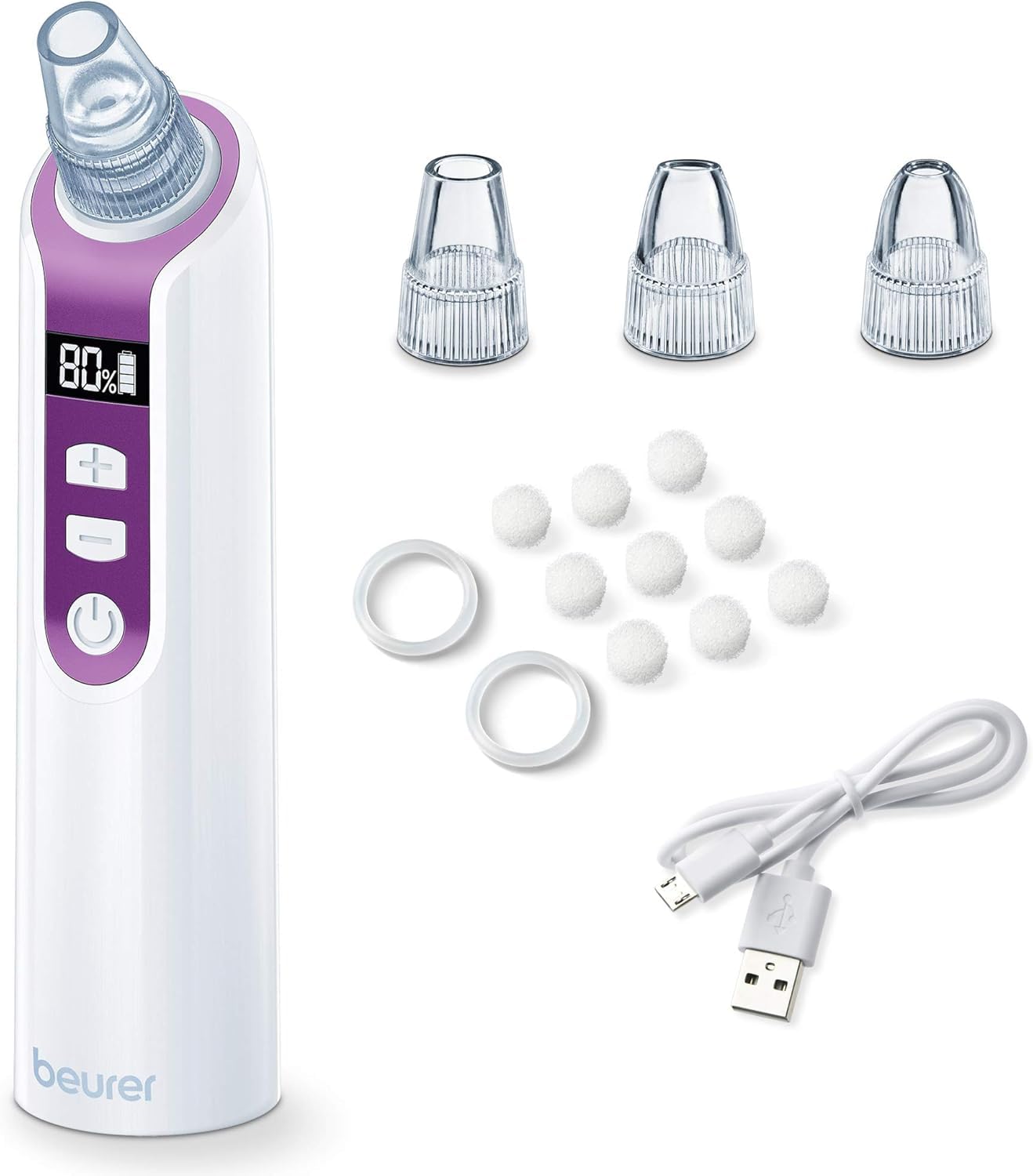 Beurer FC41 Power Deep Pore Cleanser - Pore Vacuum with 5 Intensity Levels and 3 Attachments for Deep Cleaning, Suitable for All Skin Types