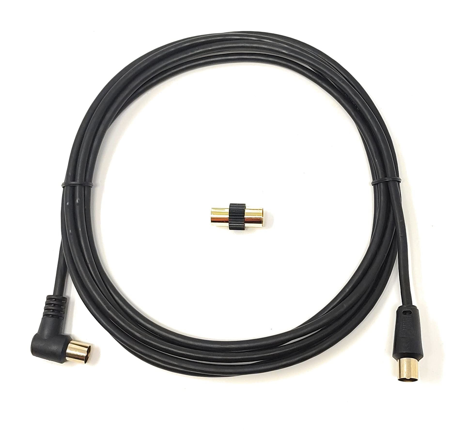 Maincore 3m long Right Angle TV/AV Aerial Antenna Coaxial Cable Lead (Male to Male) with Coupler (3m, Black)