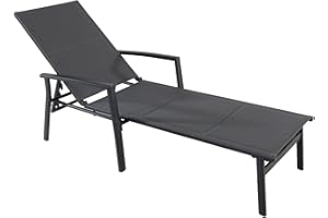 Hanover Halsted Padded Sling Chaise Lounge Chair with Rust-Proof Aluminum Frame, Modern Luxury Outdoor Furniture for Patio, Backyard, Poolside, 1 Piece, Gray