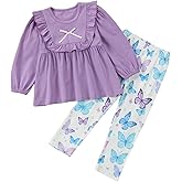AMCLOS Girl Outfit Set 3-8 Years Kids Clothes,Adorable Cute Ruffle Bowknot Long Sleeve Tops+Long Floral Pants Fall