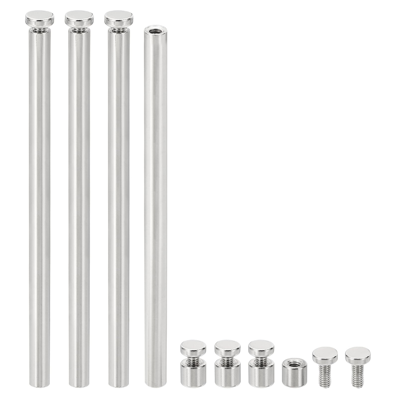 PATIKIL 1/4 x 3.6 inch Sign Standoff Screws, 4 Set Stainless Steel Wall Standoff Mounting Hardware Advertising Glass Nail for Hanging Acrylic Picture Frame Acrylic Panel, Silver