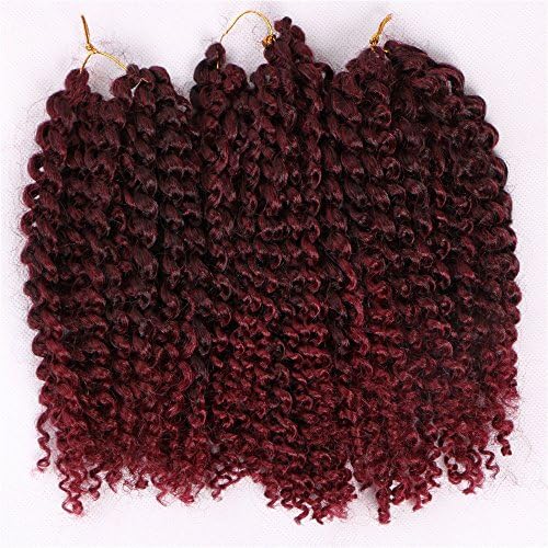 ALIBALLY 8 inch Ombre Marlybob Crochet Braids 6pcs Afro Kinky Twist Hair 30g/pack Mali Bob Synthetic Hair Extensions Black African Braids (tbug)