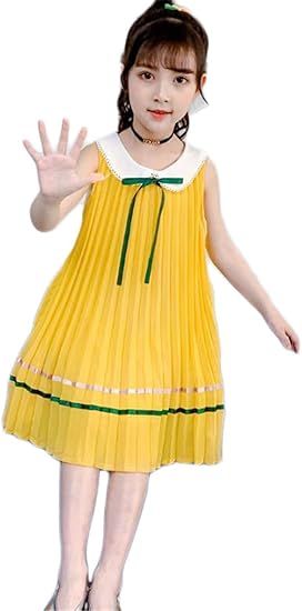 セイーワイ ガールズ ワンピース ノースリーブ ワンピース お姫様 ワンピース プリーツスカート シフォン Aライン ワンピース かわいい ファッション 夏服 普段着 通園 通学 ワンピース チュニック 通販 Amazon