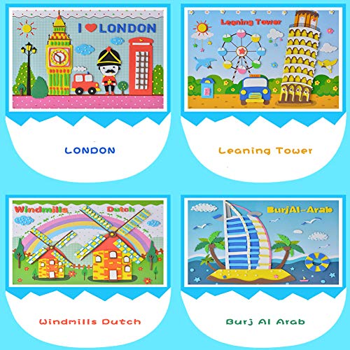 Mosaic Stickers Art Kits for Kids ï¼Œ8 pcs 3D EVA Foam DIY Handmade Art Crafts for Kids Mosaic Buildings-Big Benï¼ŒEiffel Towerï¼ŒLeaning Tower of Pisa