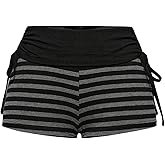 MakeMeChic Women's Y2K Gothic Fold Over Mini Shorts Grunge Punk Striped Micro Shorts Drawstring Tie Side Low Rise Shorts