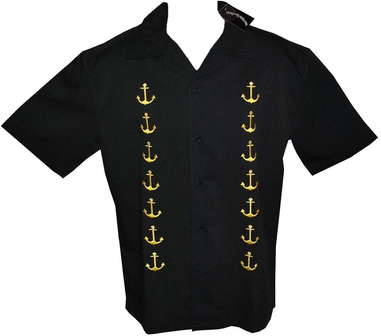 Big & Tall Mens Retro Bowling Shirt Ships Anchor Embroid Clothing