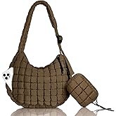 Puffer Tote Bag Quilted Carryall Bag Adjustable Shoulder Long Strap Puffy Hobo Crossbody Bag for Women with Detachable Pouch
