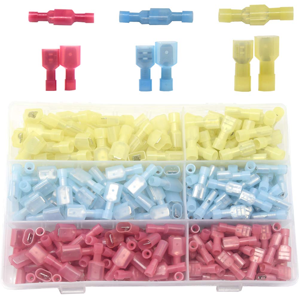 Yosawo 320 Pieces Wire Connectors Fully Insulated Male/Female Spade Nylon Quick Disconnect Electrical Crimp Terminals Assortment Kit