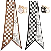 Pemilosci 4PCS Long Silk Head Hair Neck Belt Bag Scarf Scarves With Ring Clip Buckle For Women