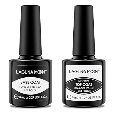 Lagunamoon Gel Base and Top Coat,Shiny No Wipe Top Coat for All Soak Off Gel Nail Polish UV LED Gel Nail Lacquer,Value 2 Gift Set