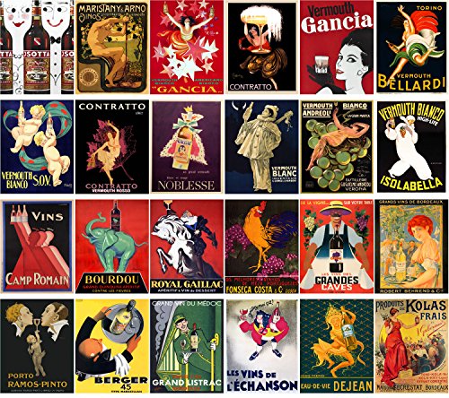 Large Stickers (24 pcs 2.5"x3.5") Vermouth Liqueur Vintage Alcohol Wine Adverts Poster Art Deco