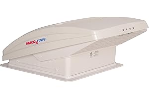 MAXXAIR Maxxfan Deluxe - All-In-One RV Vent, Shield & Fan; Built-In Rain Shield, 10 Speed Reversible Fan with Thermostat, Fits Standard 14"x14" Roof Openings, 12V Long Life Motor, White (00-05100K)