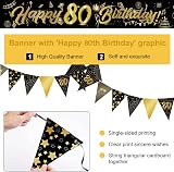 Yontree 14 Pieces 80th Birthday Decorations Kit Gold Black Banner Balloons view 3