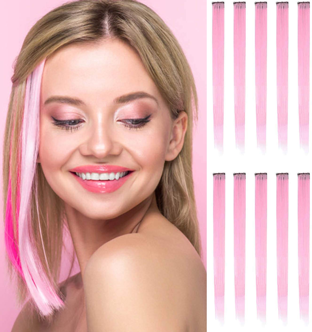 22 In Colored Party Highlights Straight Hair Clip Extension/Colored Clip in Hair Extensions Rainbow Heat-Resistant Synthetic Straight - Cosplay Fashion Multi-Colors Party For Girls