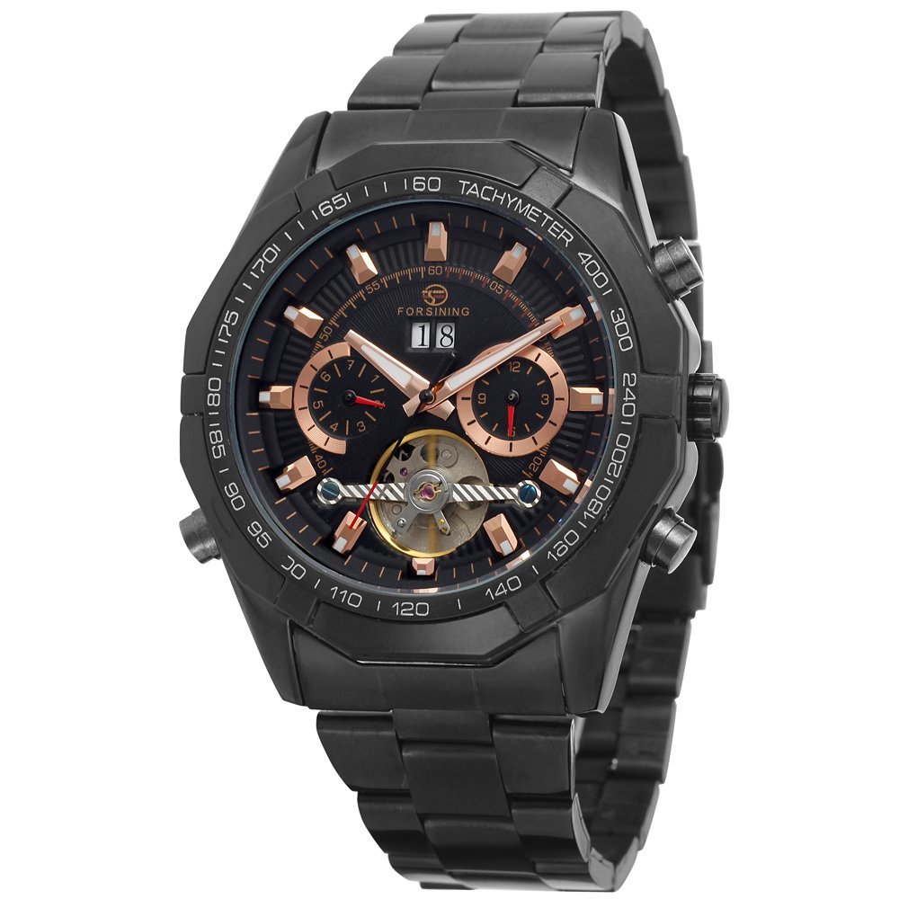 Forsining Men's Automatic Stainless Steel Steampunk Tourbillon Day Calendar Wristwatch FSG340M4B1