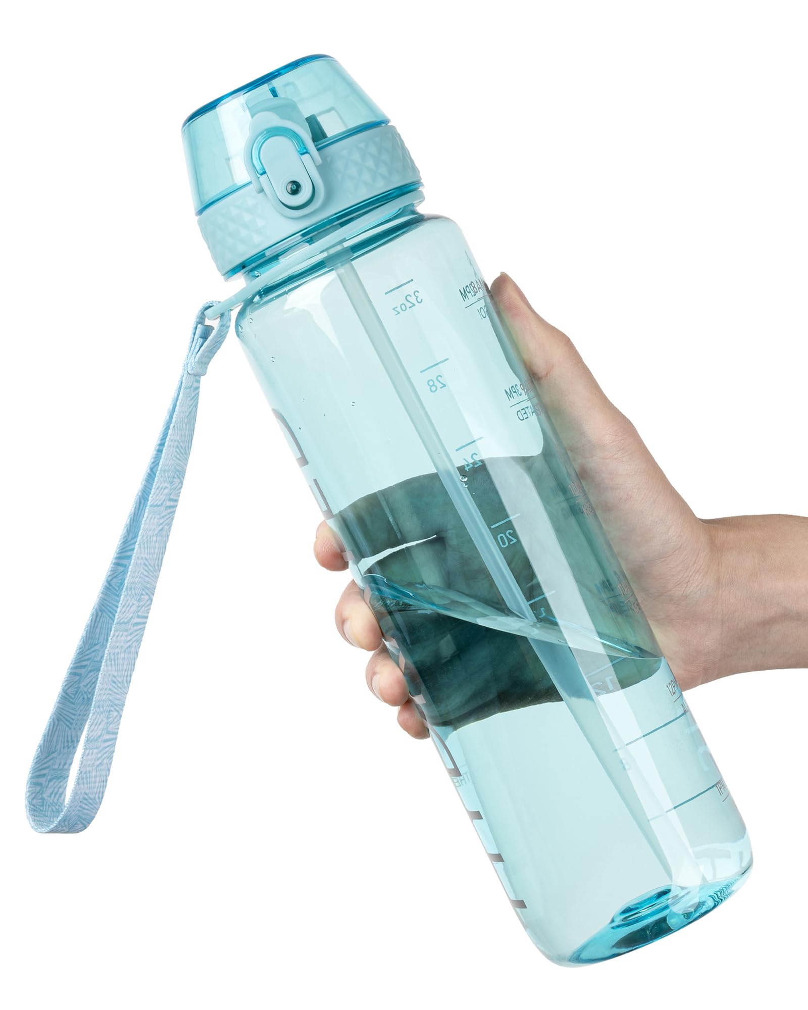 OLDLEY 1L Sports Water Bottle with Straw, Tritan 1 Litre Motivational Drink Bottle, BPA Free Leakproof Transparent Water Bottle with Time Marker for Cycling, School, Gym, Outdoor (Sky)