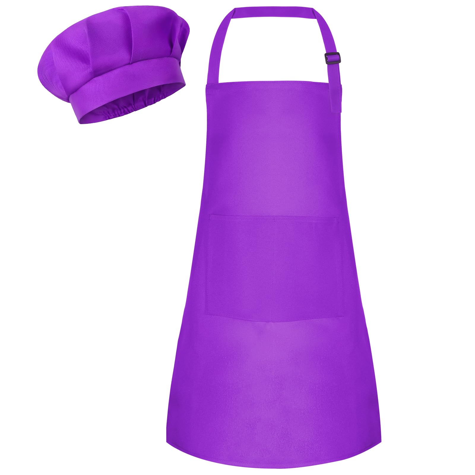 Bouiexye 1 Set Kids Apron and Chef Hat Set Children Apron Adjustable with 2 Pockets Children Chef Painting for Cooking Baking Painting Crafts Making (Purple) โ image 1