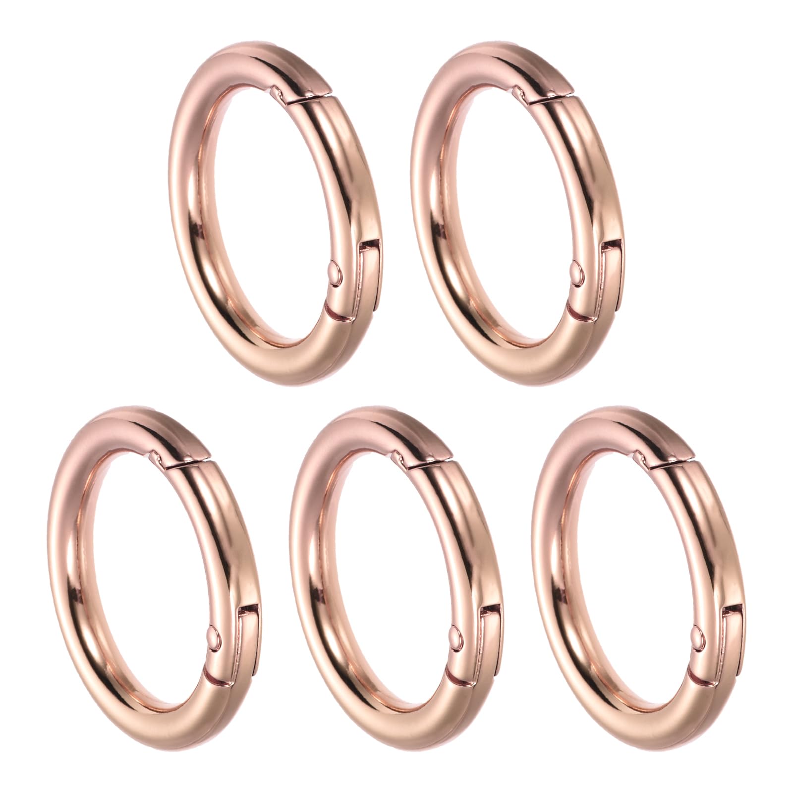 YOKIVE 5 Pcs Spring O Rings, Metal Circle Snap Clip Triggers Keyrings Buckles Zinc Alloy Small Clamp Clasps for Keys Purses (Rose Gold, 25x18x4-mm)