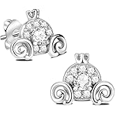 Dazlily Pumpkin Carriage Earring 925 Sterling Silver Lucky Princess Cinderella Jewelry Gift (White)