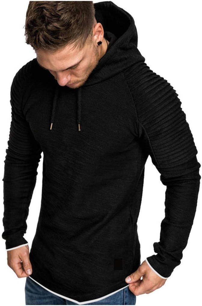 Plain Tees for Men, Workout Muscle Pleated Sleeve Longline T-Shirts Summer Sport Stylish Short Sleeve O-Neck Tops by Leegor