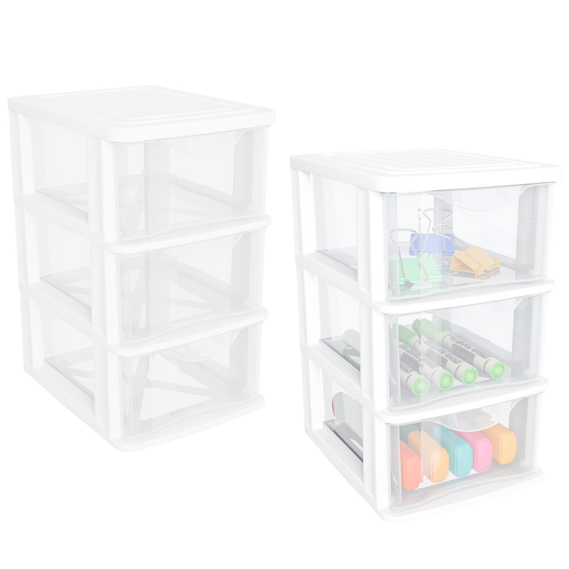 Photo 1 of Gonice Small 3 Drawer Desktop Organizer, 2 Pack White Plastic Stroage, Desktop Organization for Small Tools (3tier 2pack)