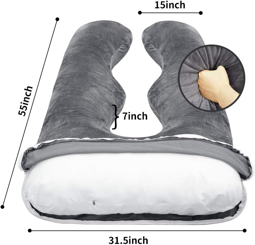 Wndy's Dream Pregnancy Pillow U Shape, Full Body Pillow Maternity Pillow with 2 Removable Velour Covers, 55inch, Support for Back, Hips, Legs, Belly (Grey): Kitchen & Dining