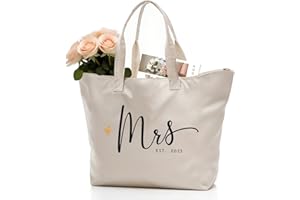 CARAKNOTS Mrs. Bag 2025 Future Mrs Bride Gifts for Wedding Engagement Bachelorette Party Honeymoon Bridal Shower Gifts for Bride to Be Tote Canvas Cotton Beach Shoulder Bag with Zipper and Pocket