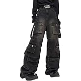 Hugboom Baggy Cargo Pants for Men Women Wide Leg Jeans Y2k Hip Hop High Waisted Pants Casual Streetwear Grunge Clothes Black