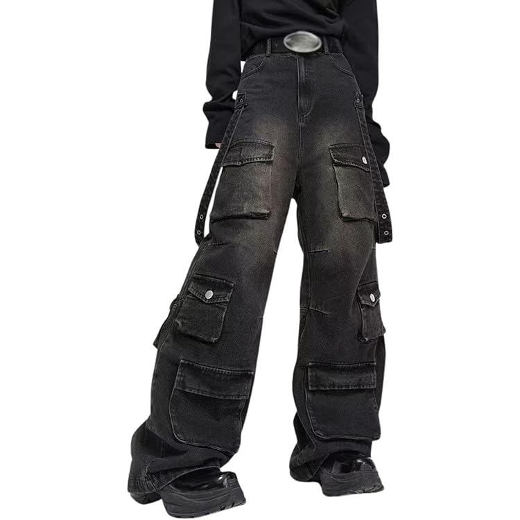 Ethbox Y2K Jeans Gothic Multi Pocket Loose Wide Leg Workwear