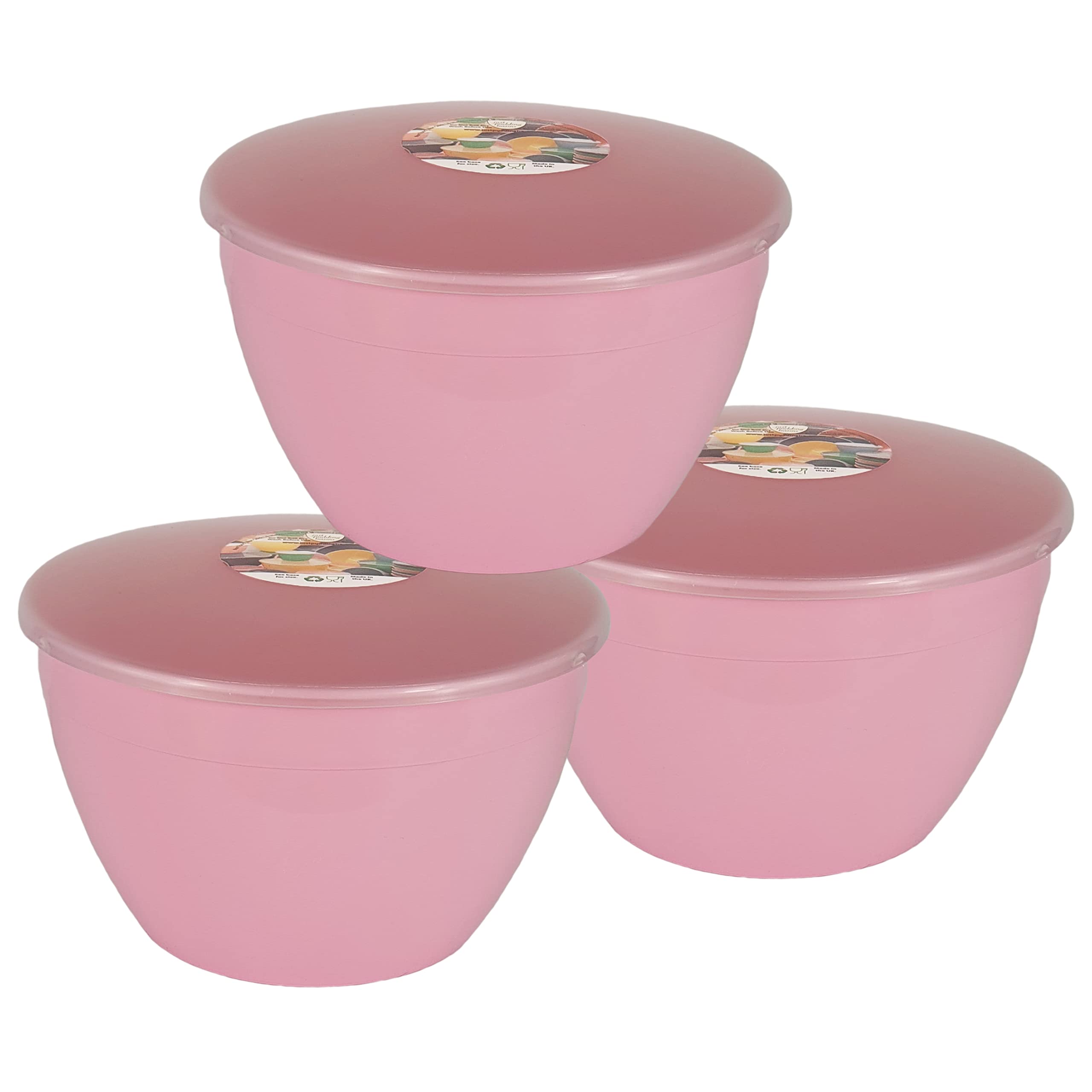Just Pudding Basins Pastel Rose Pink Plastic Steam Pudding Basin and Clear Lid 3 pint 1.7 litre 3 Pack