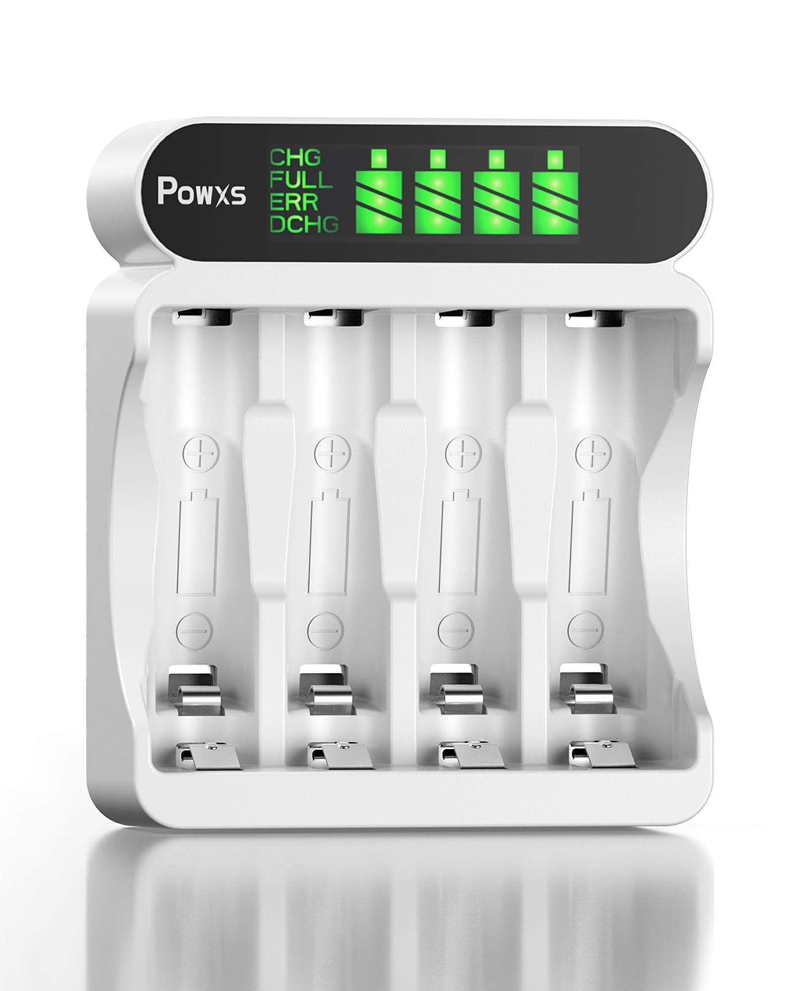 POWXS Battery Charger for Ni-MH Ni-CD AA AAA Rechargeable Batteries, 4 slot LCD Fast Charging Function with USB and Type C Input, Safe Intelligent AA AAA Battery Charger