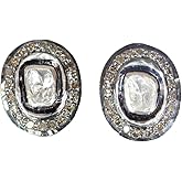 Genuine Oval Diamond Stud Earring- Rose Cut Polki Diamonds- Sterling Silver Mixed Metal- Women's Jewelry-Birthstone-Gift Idea