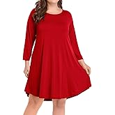 BELAROI Womens Fall Dresses 3/4 Sleeve Plus Size Casual Swing Loose Tunic Dress with Pockets