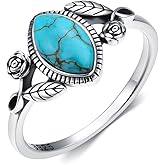 BETHZA Genuine Turquoise Rings for Women 925 Sterling Silver 5X9mm Natural Marquise Shape Turquoise Flower Ring Western Gemstone Jewelry Gifts for Mom Wife Her