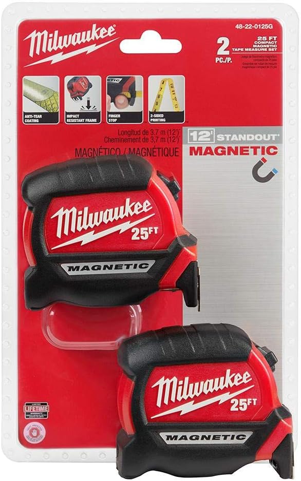 Milwaukee 48220125G 25 ft. Tape Measure 2Pack