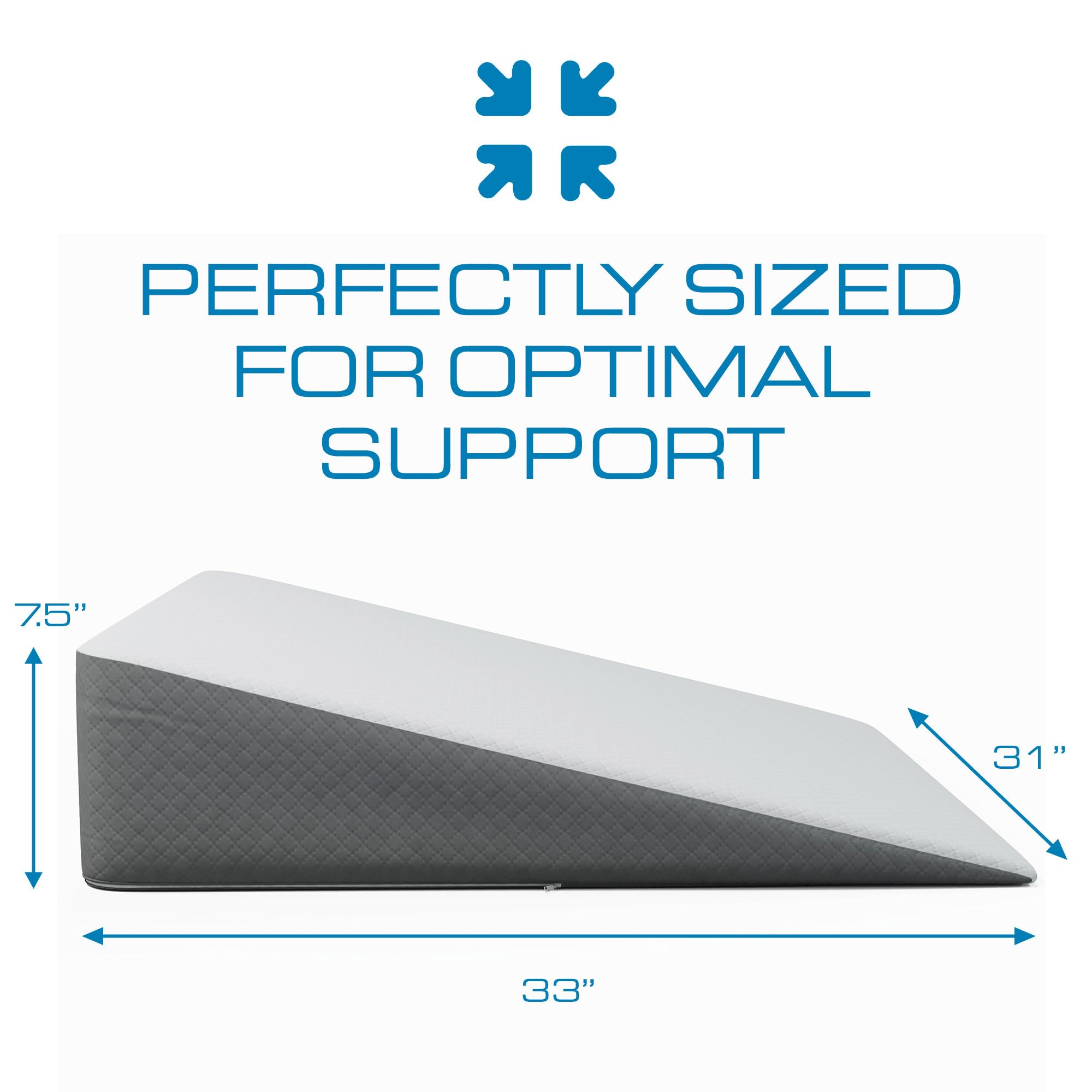 Kolbs Extra Wide Bed Wedge Pillow | Super Large, Memory Foam Top and Jacquard Cover | for Sleeping Acid Reflux GERD (7.5 Inch Height (31 x 33 x 7.5))