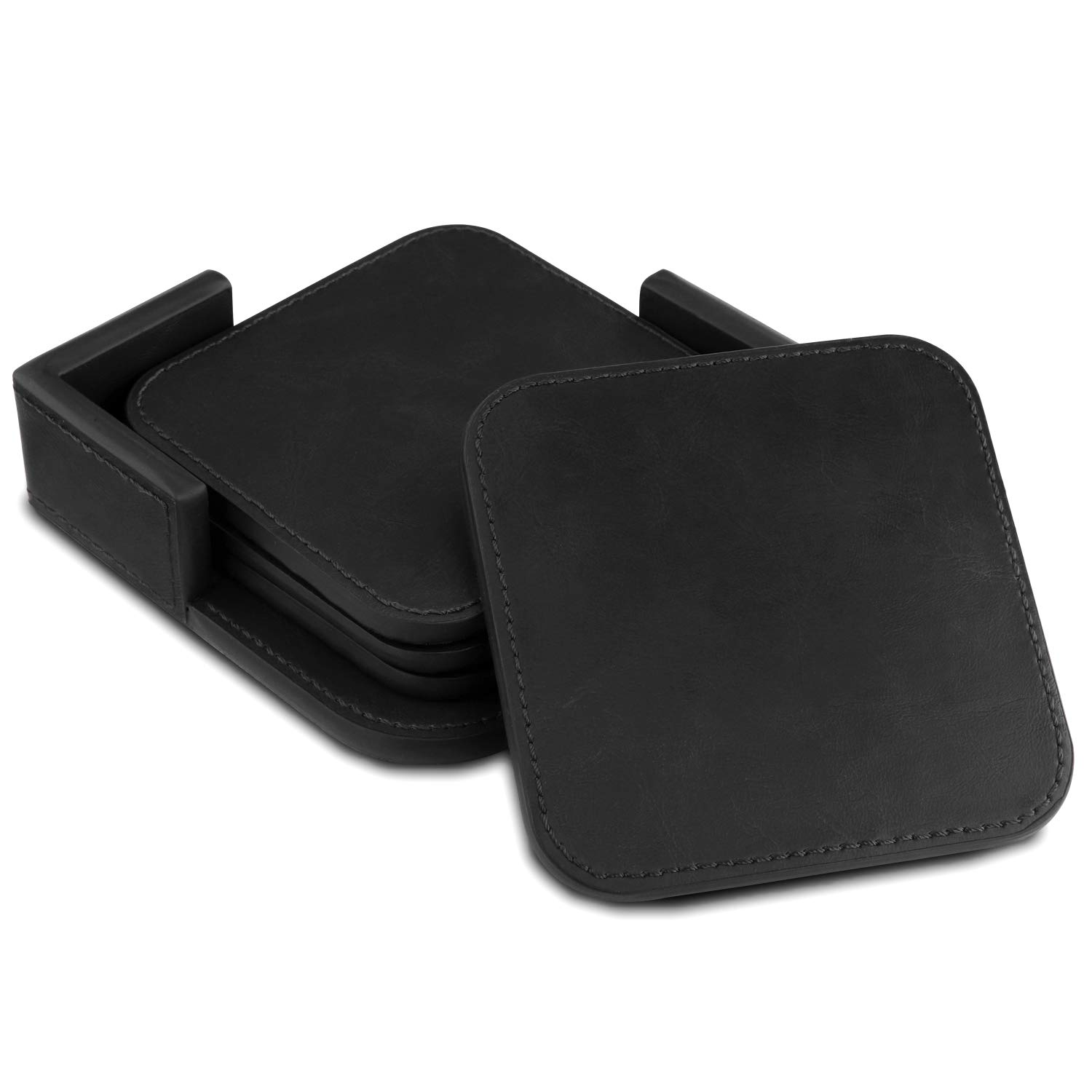 Londo Leather Coasters (Set of 4) - Non-Slip Surface (Black)