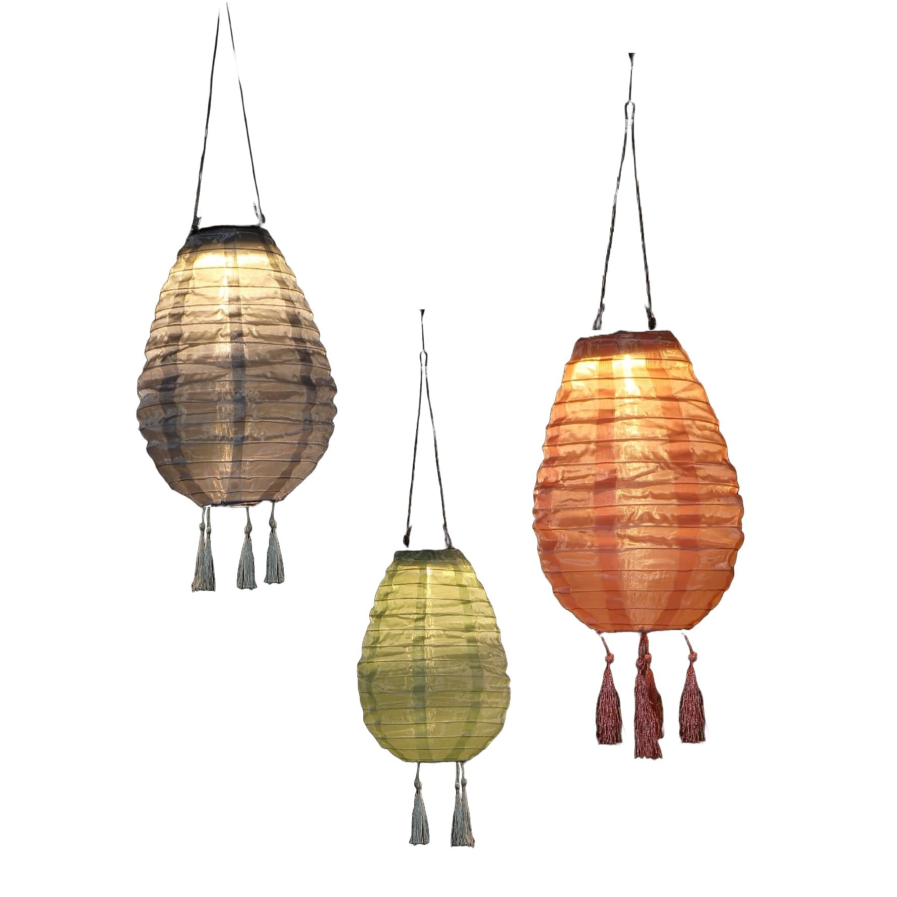 NOMA Solar Mandarin Lantern, Small Oval with Tassels, 20 cm, Colour May Vary (Pack of 1), Grey/Light Green/Rose